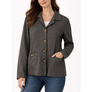 Orvis grey button front collared cardigan shacket small